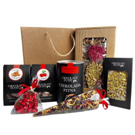 Zestaw prezentowy TULIPAN, pitna, bakalie,czekolada, mini serce, herbata